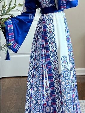 Blue & White Palestinian thobe